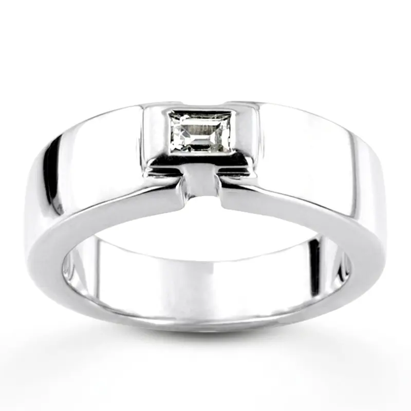 14K white gold 0.25 ct. Emerald Cut Bezel Set Diamond Men's Ring - alternate view 2