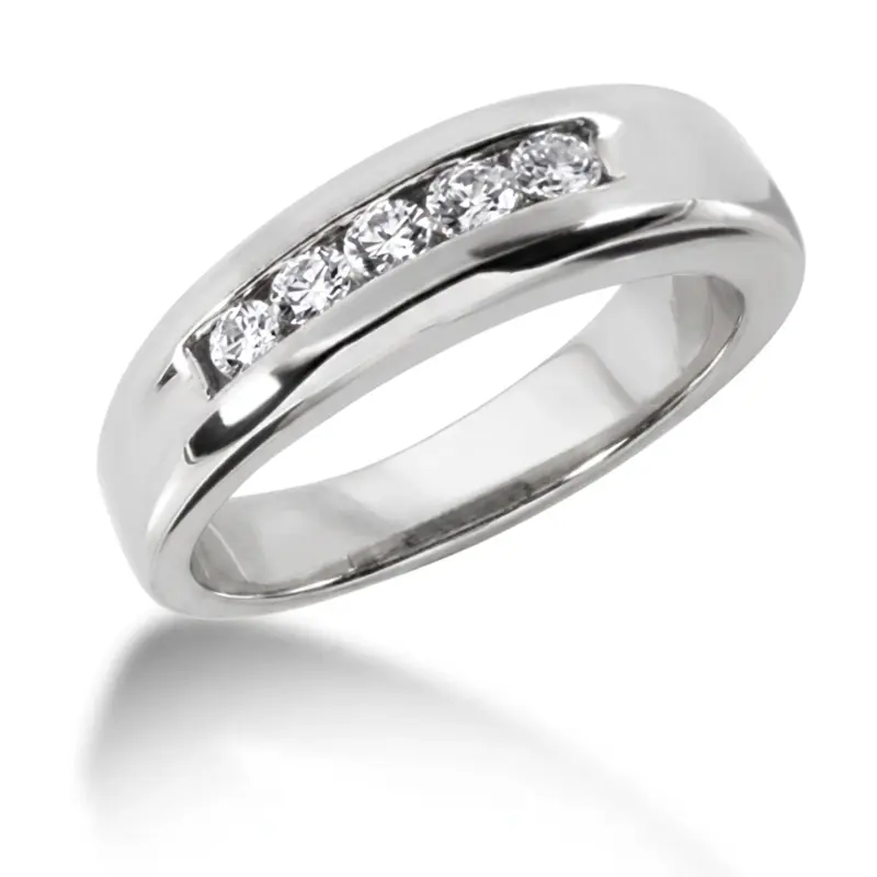 14K white gold 1.00 ct. Channel Set Five Stone Diamond Men's Band - main view