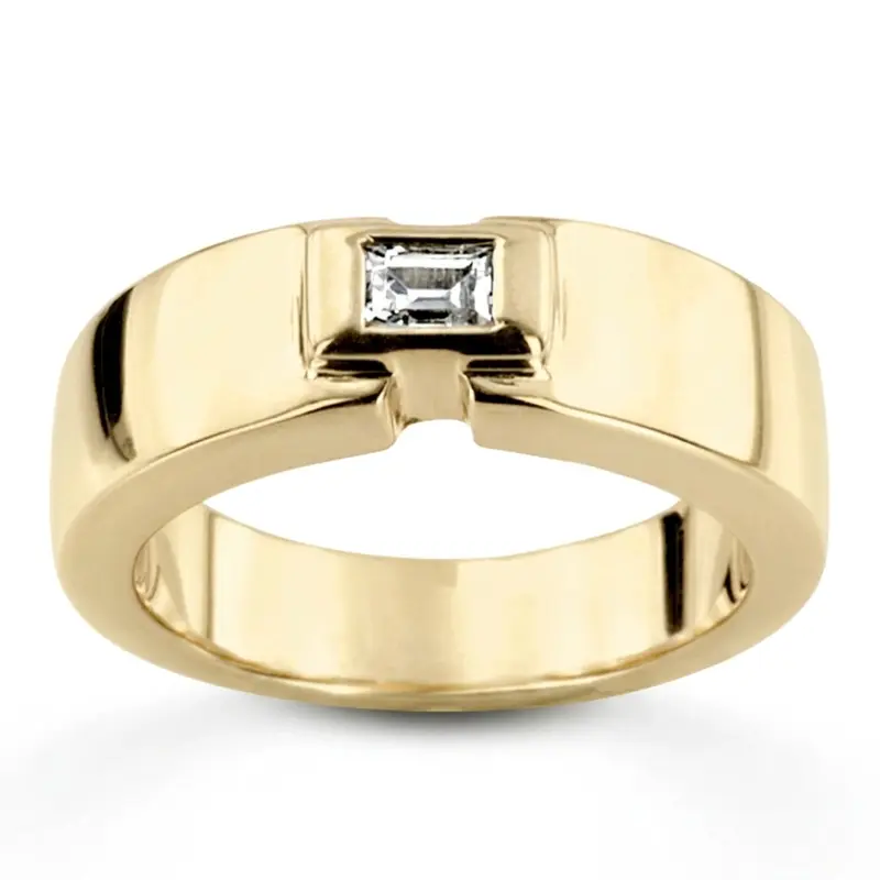 14K white gold 0.25 ct. Emerald Cut Bezel Set Diamond Men's Ring - main view