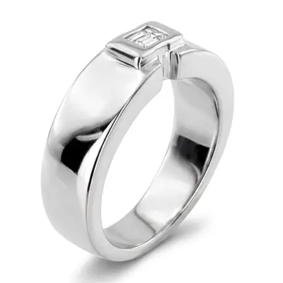 14K white gold 0.25 ct. Emerald Cut Bezel Set Diamond Men's Ring - alternate view 5 thumbnail