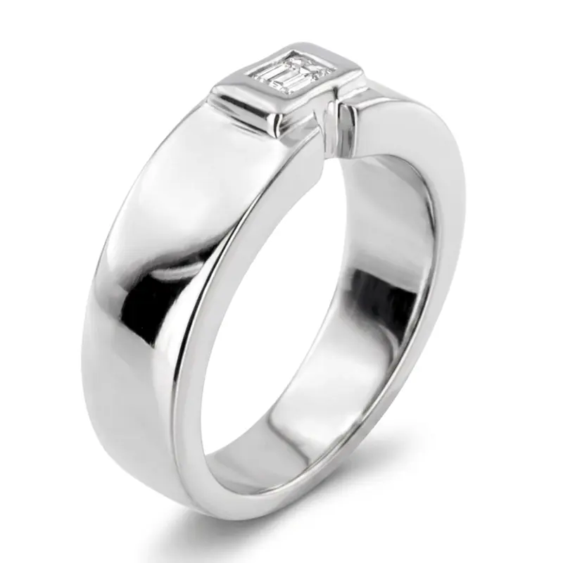 14K white gold 0.25 ct. Emerald Cut Bezel Set Diamond Men's Ring - alternate view 5