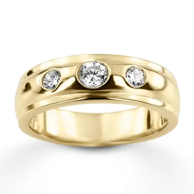 14K white gold 0.45 ct. Three Stone Bezel Set Diamond Men's Ring - alternate view 2 thumbnail