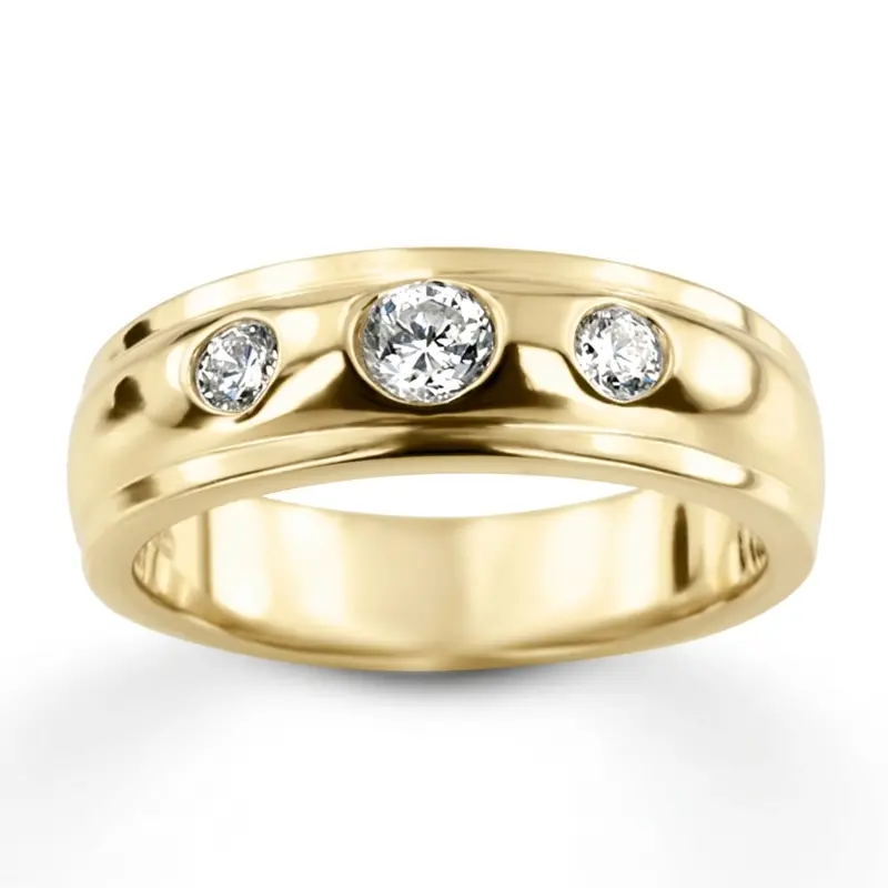 14K white gold 0.45 ct. Three Stone Bezel Set Diamond Men's Ring - alternate view 2