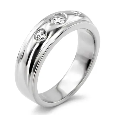 14K white gold 0.45 ct. Three Stone Bezel Set Diamond Men's Ring - alternate view 5 thumbnail
