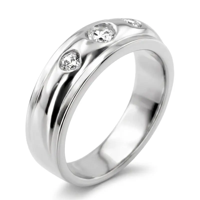 14K white gold 0.45 ct. Three Stone Bezel Set Diamond Men's Ring - alternate view 5
