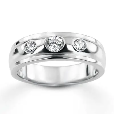 14K white gold 0.45 ct. Three Stone Bezel Set Diamond Men's Ring - main view thumbnail