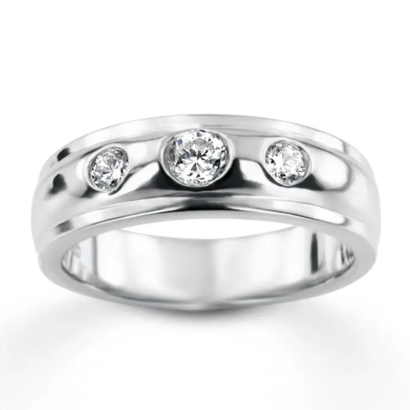 14K white gold 0.45 ct. Three Stone Bezel Set Diamond Men's Ring - main view