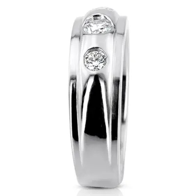 14K white gold 0.45 ct. Three Stone Bezel Set Diamond Men's Ring - alternate view 6 thumbnail