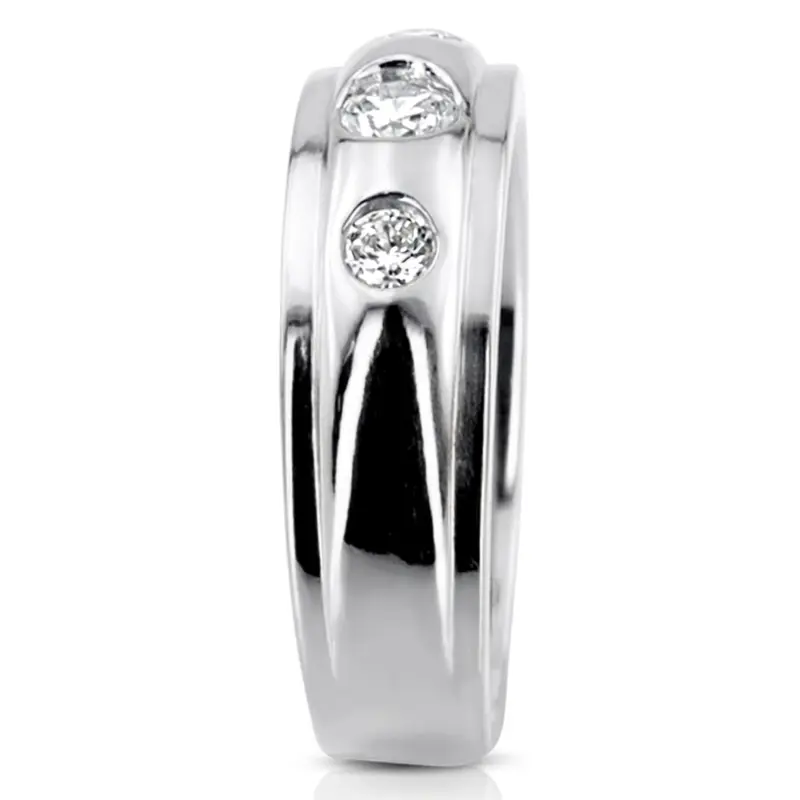 14K white gold 0.45 ct. Three Stone Bezel Set Diamond Men's Ring - alternate view 6