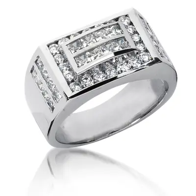 14K white gold 2.66 ct. Round Cut Diamond Men's Ring - main view thumbnail
