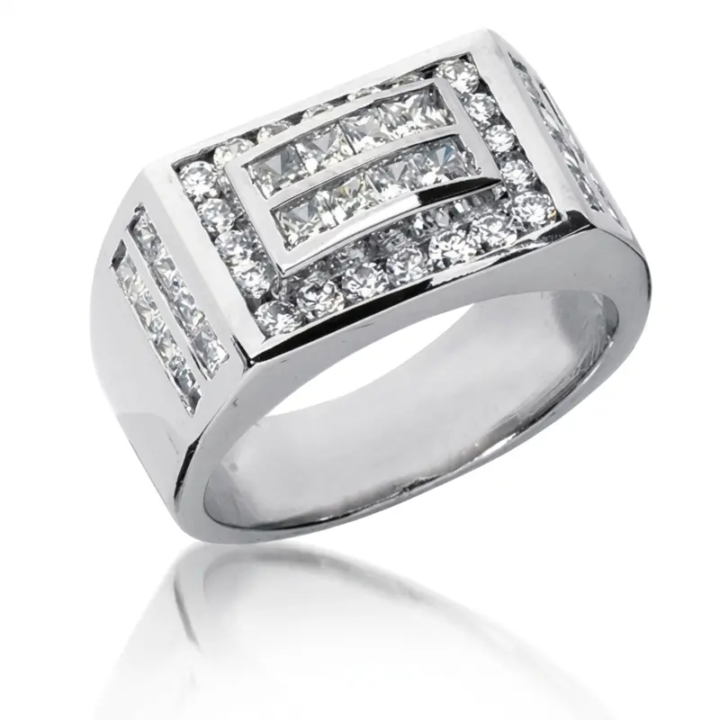 14K white gold 2.66 ct. Round Cut Diamond Men's Ring - main view