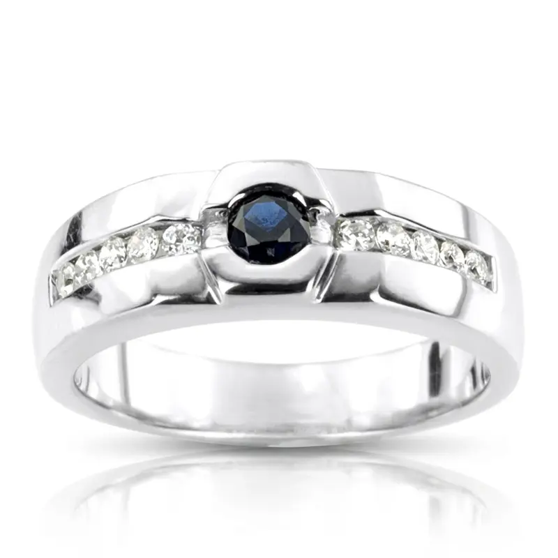 14K white gold 0.55 ct. Round Cut Bezel Set Diamond Men's Ring - main view