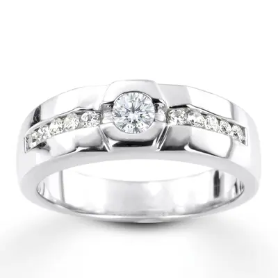 14K white gold 0.55 ct. Round Cut Bezel Set Diamond Men's Ring - alternate view 3 thumbnail