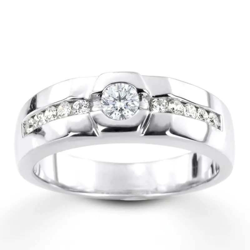 14K white gold 0.55 ct. Round Cut Bezel Set Diamond Men's Ring - alternate view 3