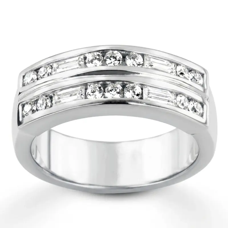 14K white gold 0.90 ct. Baguette Diamond Men's Band - main view