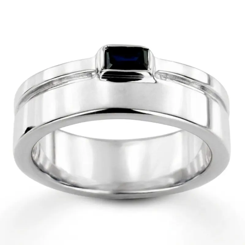 14K white gold 0.33 ct. Emerald Cut Bezel Set Solitaire Diamond Men's Ring - main view