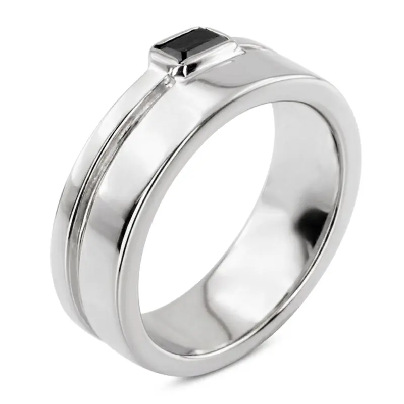 14K white gold 0.33 ct. Emerald Cut Bezel Set Solitaire Diamond Men's Ring - alternate view 5