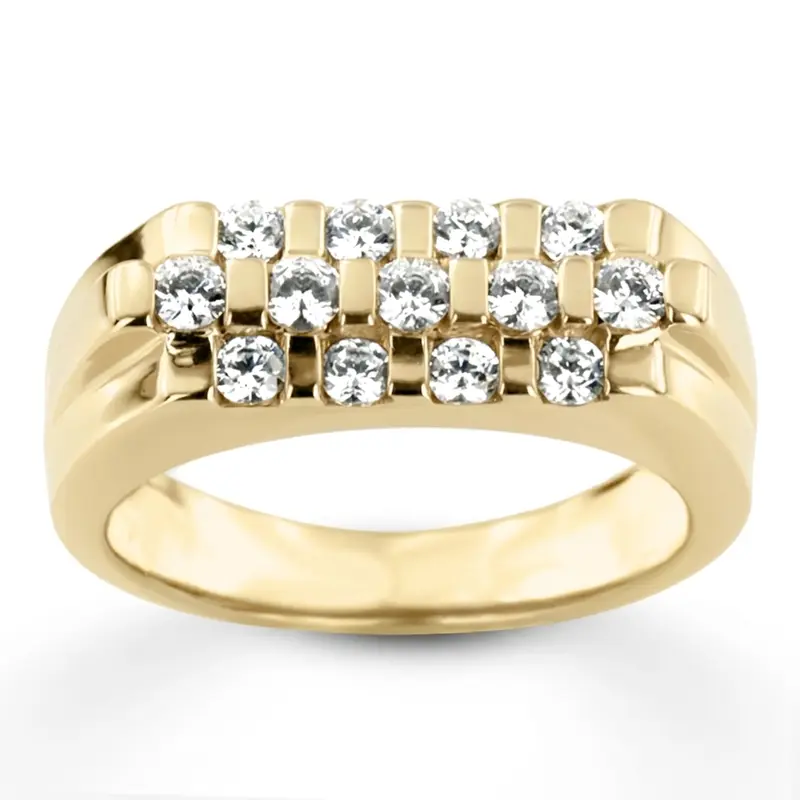 14K white gold 0.75 ct. Round Cut Bar Set Diamond Men's Ring - main view