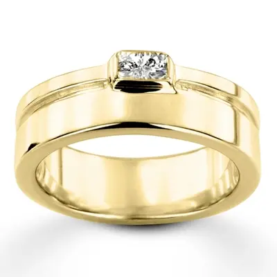 0.33 ct. Emerald Cut Bezel Set Solitaire Diamond Men's Ring alternate view