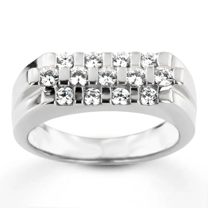 14K white gold 0.75 ct. Round Cut Bar Set Diamond Men's Ring - alternate view 2