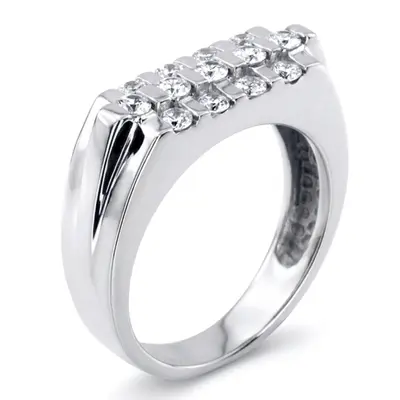 14K white gold 0.75 ct. Round Cut Bar Set Diamond Men's Ring - alternate view 4 thumbnail