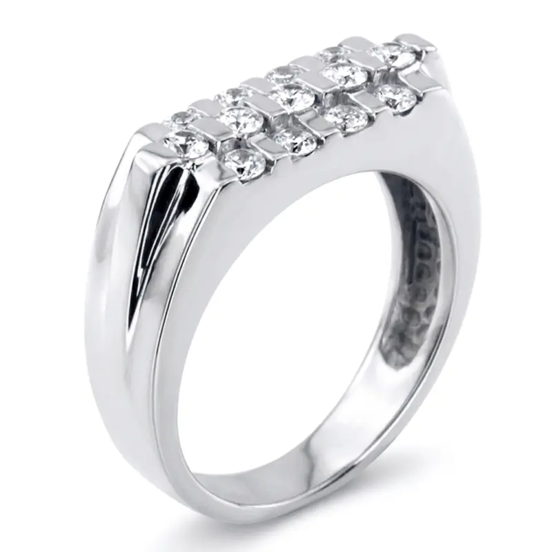 14K white gold 0.75 ct. Round Cut Bar Set Diamond Men's Ring - alternate view 4