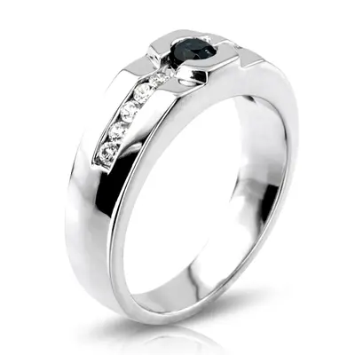 14K white gold 0.55 ct. Round Cut Bezel Set Diamond Men's Ring - alternate view 6 thumbnail
