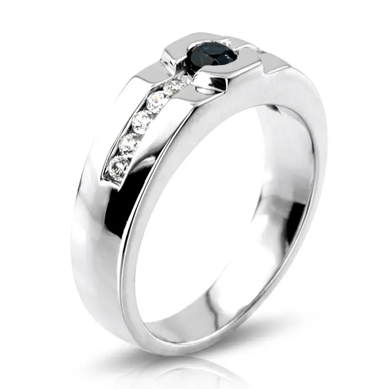 14K white gold 0.55 ct. Round Cut Bezel Set Diamond Men's Ring - alternate view 6