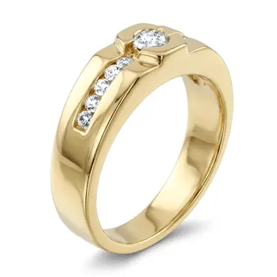 14K white gold 0.55 ct. Round Cut Bezel Set Diamond Men's Ring - alternate view 7 thumbnail