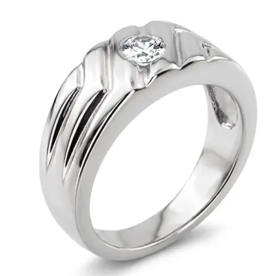 14K white gold 0.25 ct. Bezel Set Solitaire Diamond Men's Band - alternate view 6 thumbnail