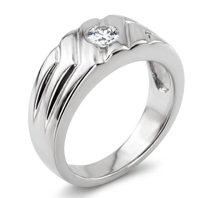 14K white gold 0.25 ct. Bezel Set Solitaire Diamond Men's Band - alternate view 6