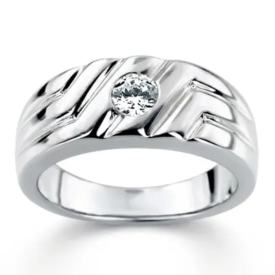 14K white gold 0.25 ct. Bezel Set Solitaire Diamond Men's Band - alternate view 2 thumbnail