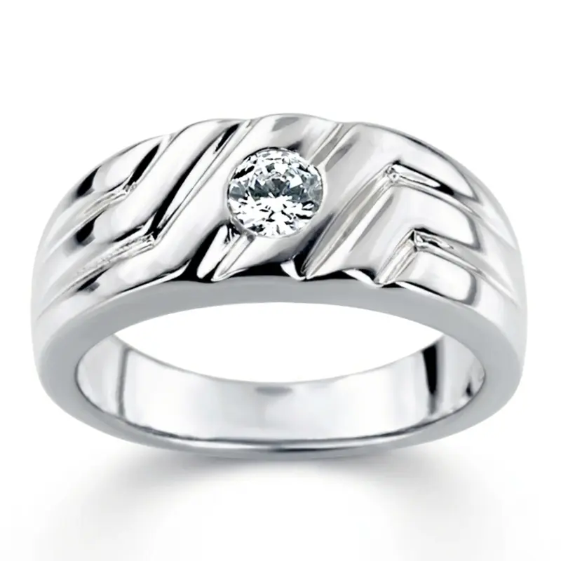 14K white gold 0.25 ct. Bezel Set Solitaire Diamond Men's Band - alternate view 2