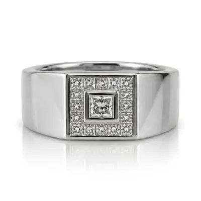 14K white gold 1.62 ct. Princess Cut Channel Set Diamond Men's Ring - alternate view 4 thumbnail