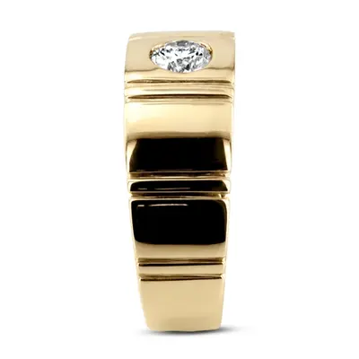 14K white gold 0.50 ct. Round Cut Bezel Set Solitaire Diamond Men's Ring - alternate view 3 thumbnail