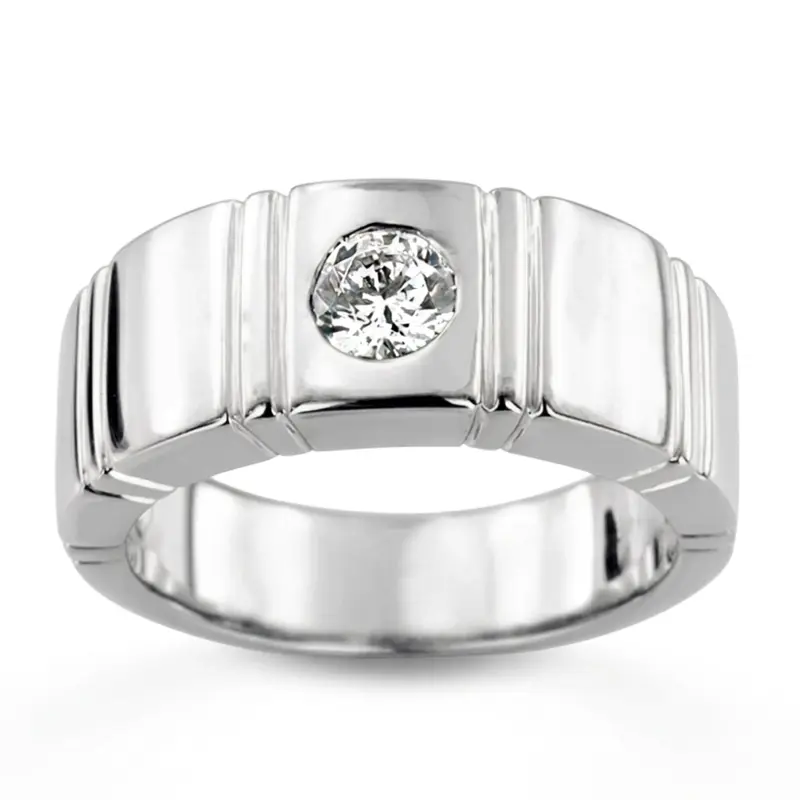 14K white gold 0.50 ct. Round Cut Bezel Set Solitaire Diamond Men's Ring - main view