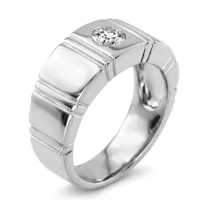14K white gold 0.50 ct. Round Cut Bezel Set Solitaire Diamond Men's Ring - alternate view 5 thumbnail
