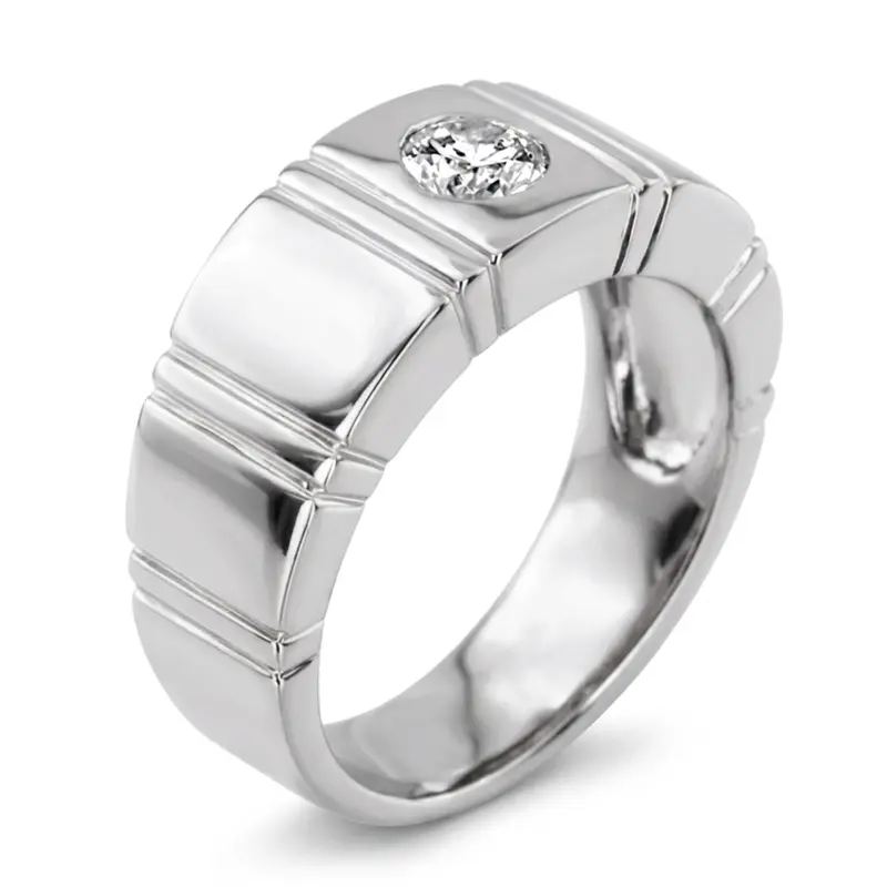 14K white gold 0.50 ct. Round Cut Bezel Set Solitaire Diamond Men's Ring - alternate view 5