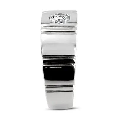 14K white gold 0.50 ct. Round Cut Bezel Set Solitaire Diamond Men's Ring - alternate view 4 thumbnail