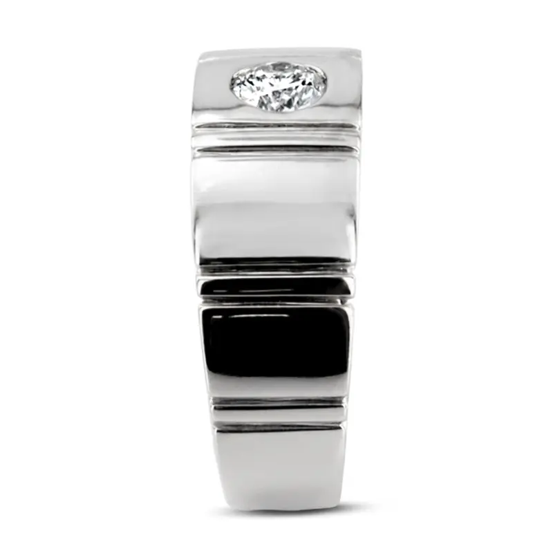 14K white gold 0.50 ct. Round Cut Bezel Set Solitaire Diamond Men's Ring - alternate view 4