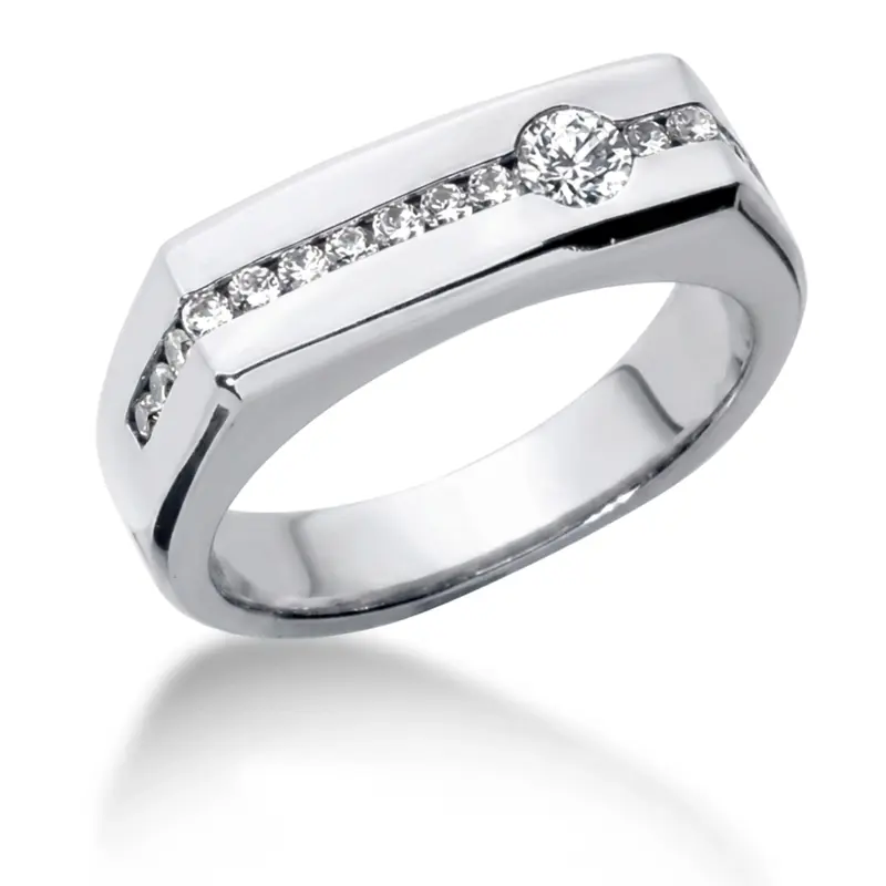 14K white gold 0.50 ct. Round Cut Channel Set Diamond Men Ring - main view