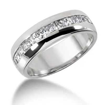 14K white gold 1.20 ct. Princess Cut Channel Set Diamond Men's Ring - main view thumbnail