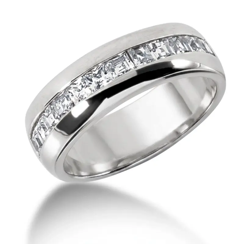 14K white gold 1.20 ct. Princess Cut Channel Set Diamond Men's Ring - main view