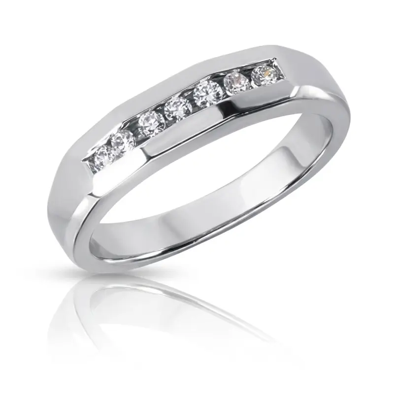 14K white gold 0.21 ct. Round Cut Channel Set Diamond Men's Ring - main view