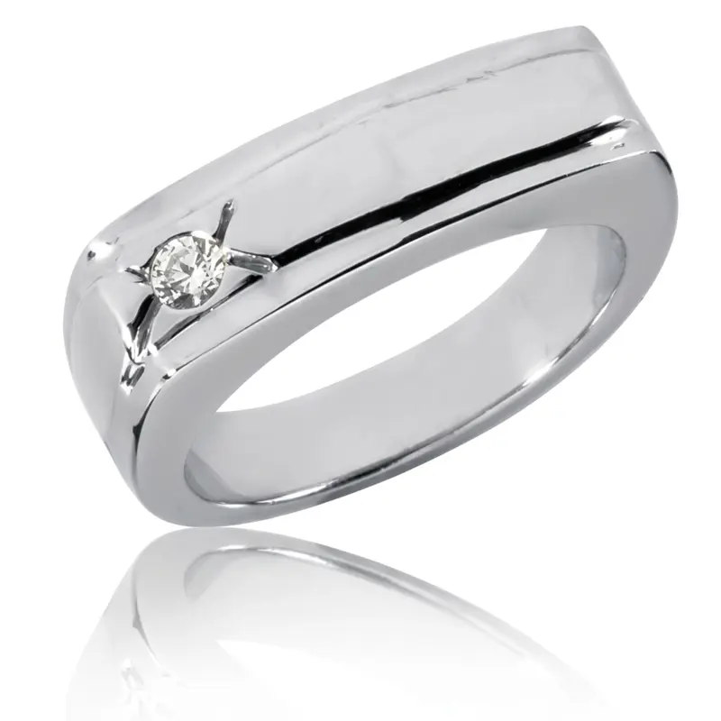 14K white gold 0.10 ct. Round Cut Solitaire Diamond Men's Ring - main view