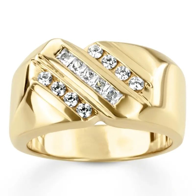 14K white gold 0.49 ct. Round Cut Channel Set Diamond Men's Ring - alternate view 2