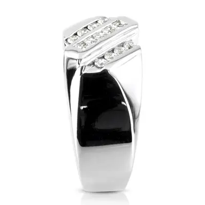 14K white gold 0.49 ct. Round Cut Channel Set Diamond Men's Ring - alternate view 5 thumbnail