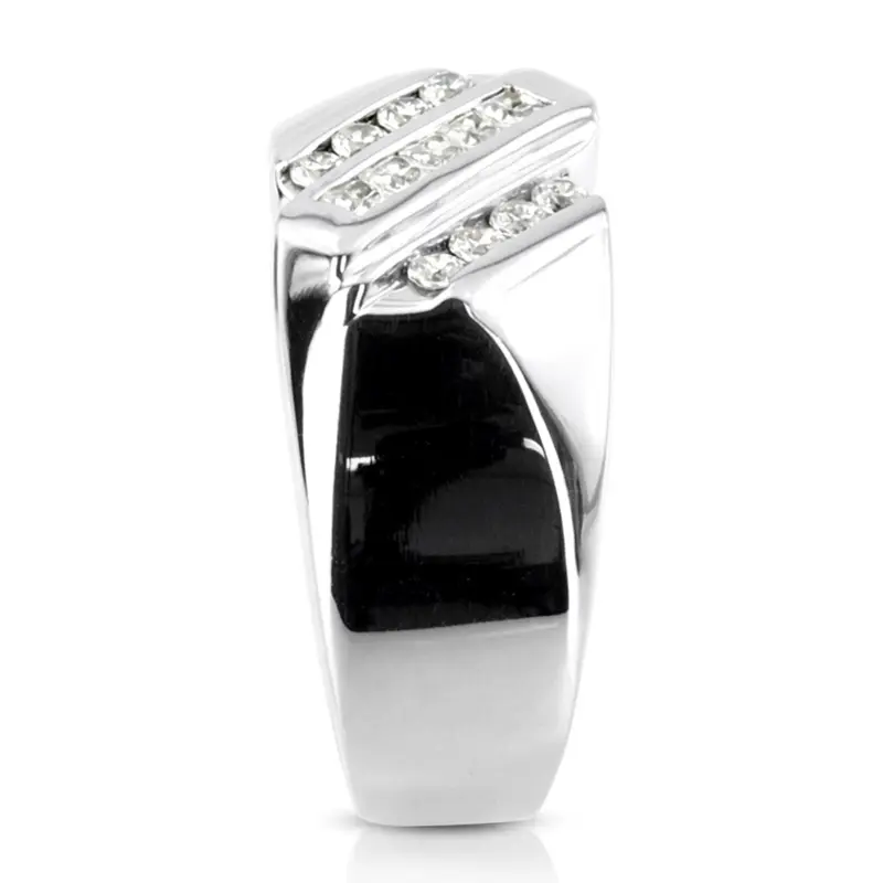 14K white gold 0.49 ct. Round Cut Channel Set Diamond Men's Ring - alternate view 5
