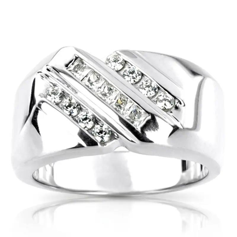 14K white gold 0.49 ct. Round Cut Channel Set Diamond Men's Ring - main view