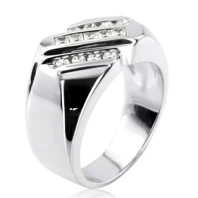 14K white gold 0.49 ct. Round Cut Channel Set Diamond Men's Ring - alternate view 4 thumbnail